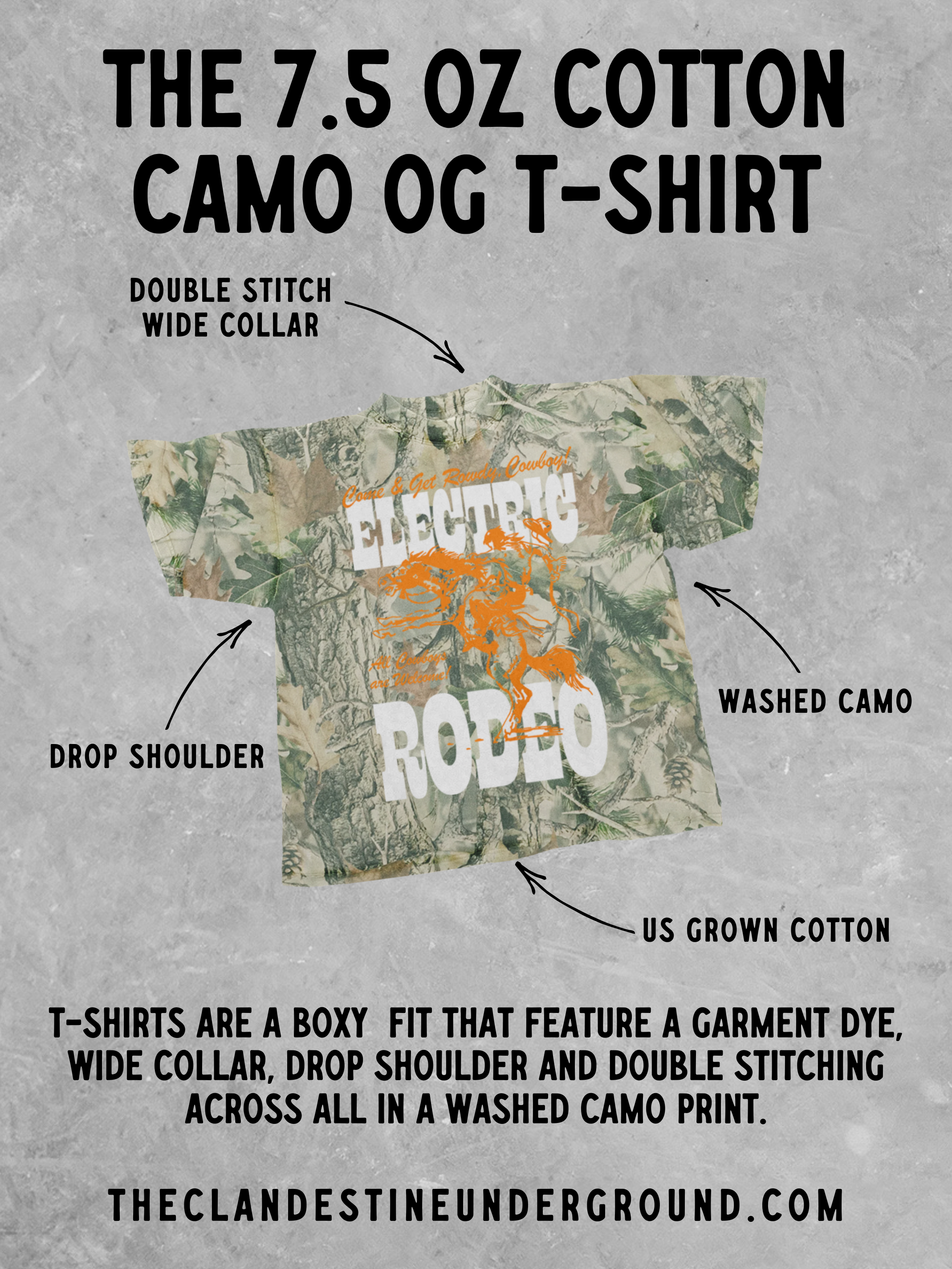 Underground Original Design: American Sweetheart, Camo Western Boxy Cotton TShirt